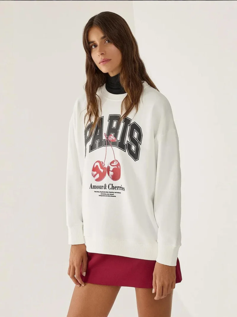 HICCUP Printed Relaxed Fit Crew Neck Sweatshirt