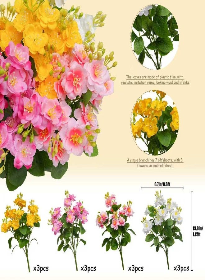 alyptus Artificial Faux Outdoor Flowers Plants for Spring Summer Decoration, 12 Batches UV Resistant Look Real Fake Flowers for Porch, Patio & Home Decor with 4 Colors - Multicolor - Image 2