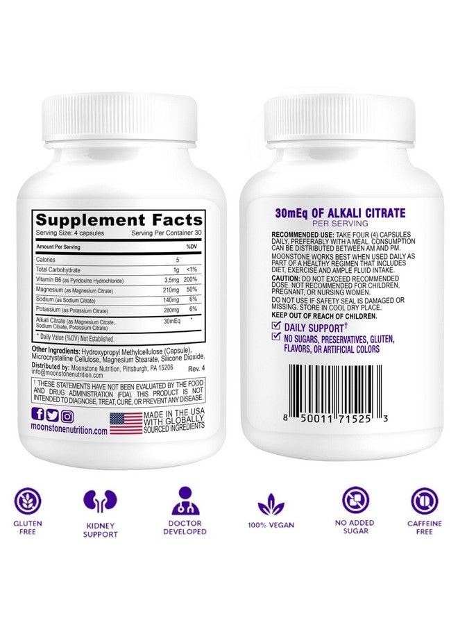 Moonstone كبسولات ستوبير الحجر، منع حصوات الكلى، واقي أكسالات الكالسيوم، مكمل دعم سترات القلوي، تم تطويره بواسطة أطباء المسالك البولية لدعم صحة الكلى، إمداد لمدة 30 يومًا (120 حبة) - Image 3