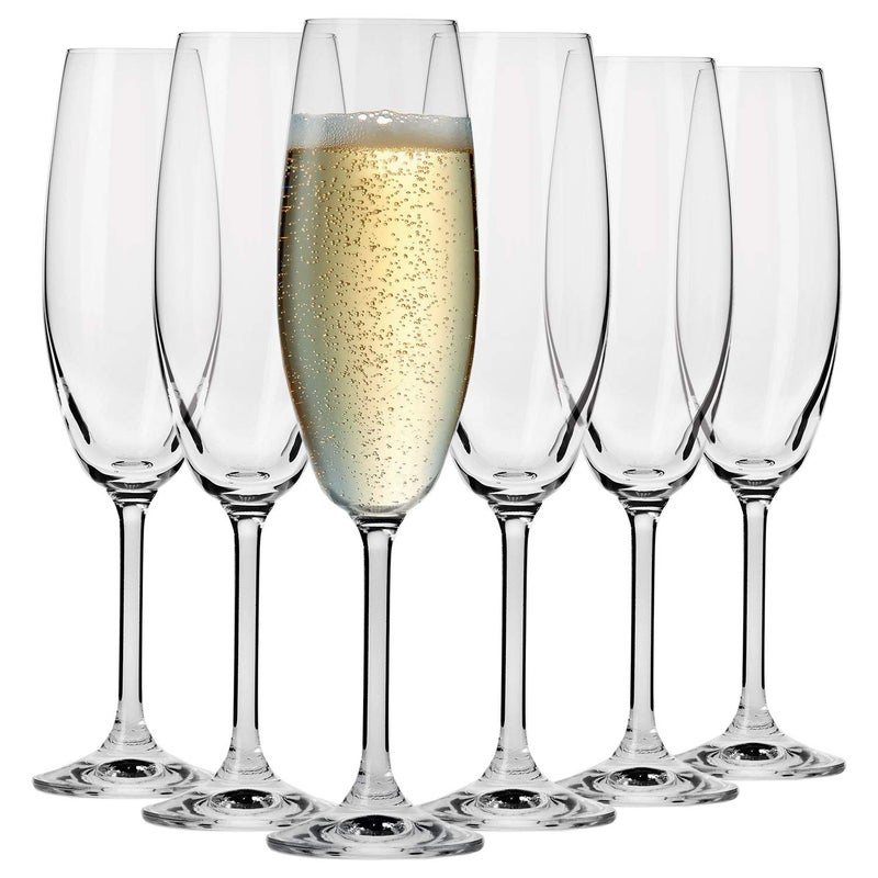 Krosno Crystal Champagne Flutes Prosecco Glasses  Set of 6  200 ML  Venezia Collection  Sparkling Wine Glasses Gift Box Cocktail Glasses Wedding Gift  Home Restaurants  Dishwasher Safe Glass