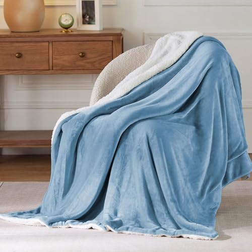 Goyal's Ultra Soft Flannel Sherpa Blanket for AC Room, Mild & Heavy Winter Use | Double Bed Reversible Plush 500GSM Blanket 85 x 90 Inches | Thick Warm Cozy Dual Layer Microfibre Throw - Ice Blue - Image 4