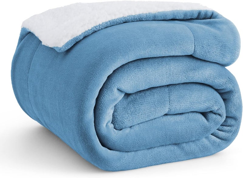 Goyal's Ultra Soft Flannel Sherpa Blanket for AC Room, Mild & Heavy Winter Use | Double Bed Reversible Plush 500GSM Blanket 85 x 90 Inches | Thick Warm Cozy Dual Layer Microfibre Throw - Ice Blue - Image 1