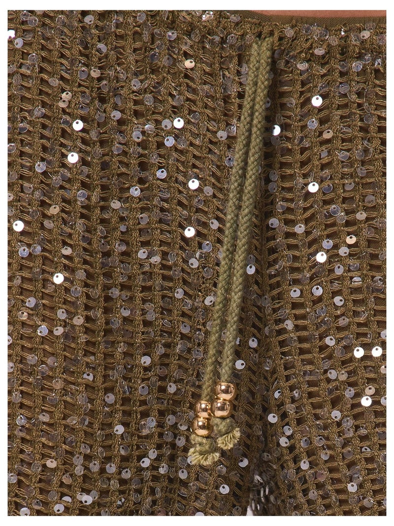 WDIRARA Women's Sequin Crochet Cover Up Pants Hollow Out Beach Pants Swimwear Brown Medium - Image 5