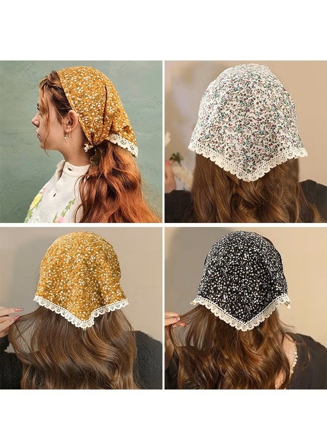 2 Pcs Floral Head Scarf, Hair Bandanas, Head Kerchief, Vintage Boho Hair Scarf, Chiffon Hair Scarf with Ties, Flower Mesh Lightweight Triangular Hair Scarves For Women Girls - Image 4