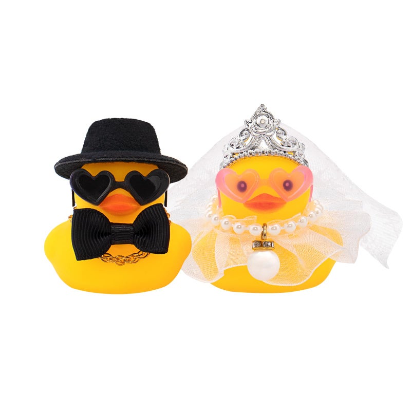 wonuu Pair Set of 2 Bride and Groom Rubber Ducks for Wedding Favors, Party Favors, Ceremony Gift Set, Marriage Souvenir, Marry Blessings, Aniversary Present, White Dess with Veil&Soft Top Hat - Image 1