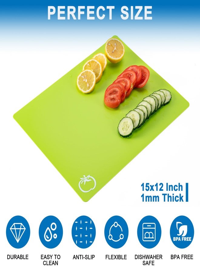CADONO 5 Pieces Flexible Plastic Cutting Board Mats with Food Icons, BPA Free Cutting Boards for Kitchen, Non Slip Cutting Mat for Meat and Vegetables (Red, Bright Yellow, Light Green, Purple, Lake Blue) - Image 2