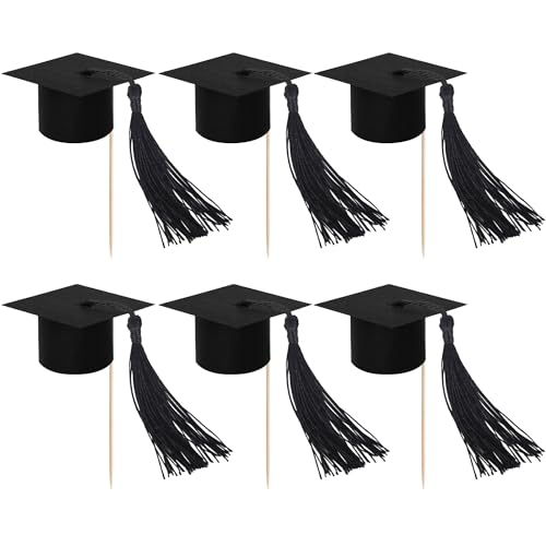 Rsstarxi 24 Pack 2025 Graduation Cap Cupcake Toppers with Tassel Class of 2025 Congrats Grad Cupcake Picks Mini Caps Party Decorations for 2025 Graduation Party Cake Decorations Supplies Black - Image 3