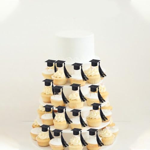 Rsstarxi 24 Pack 2025 Graduation Cap Cupcake Toppers with Tassel Class of 2025 Congrats Grad Cupcake Picks Mini Caps Party Decorations for 2025 Graduation Party Cake Decorations Supplies Black - Image 5