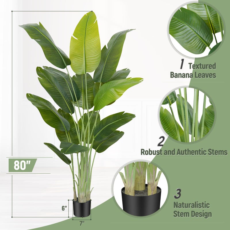 Keeplush Lifelike Bird of Paradise Artificial Plant,6.6ft Faux Banana Leaf Tree with 15 Trunks - Perfect Indoor Silk Floor Plant for Home Decor in Living Room, Office, and Bedroom - Image 3