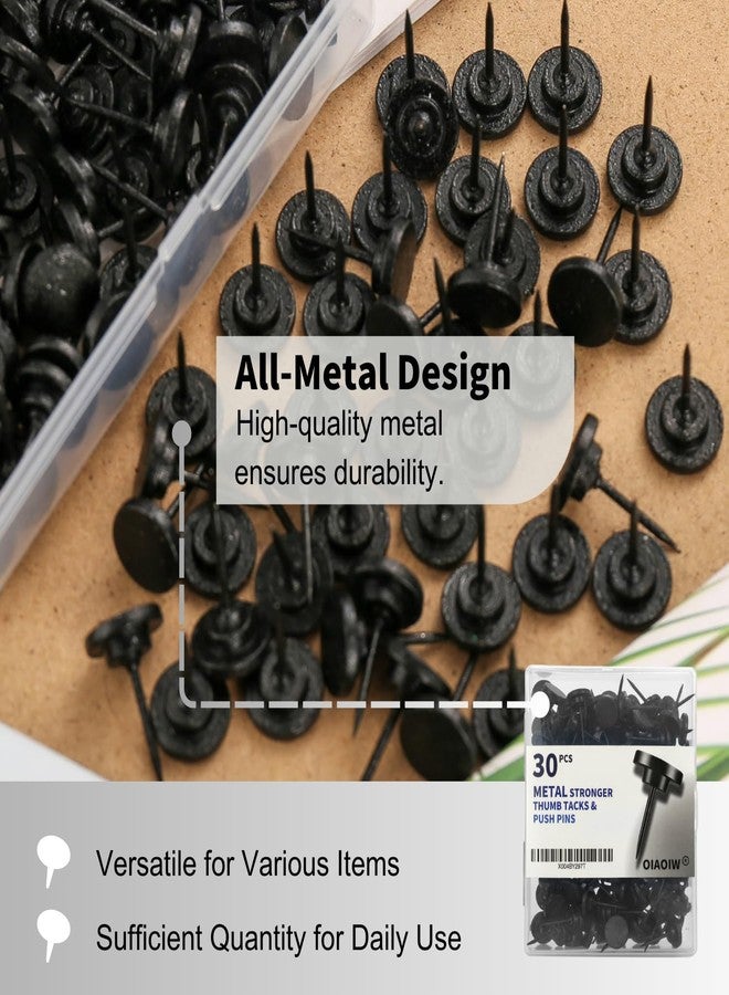 OIAOIW 30 PCS Metal Black Push Pins for Wall Clear Thumb Tacks for Walls Flat thumbtacks push pin for Bulletin Board Shadow Box Display Thumbtack for Cork Board - Image 4