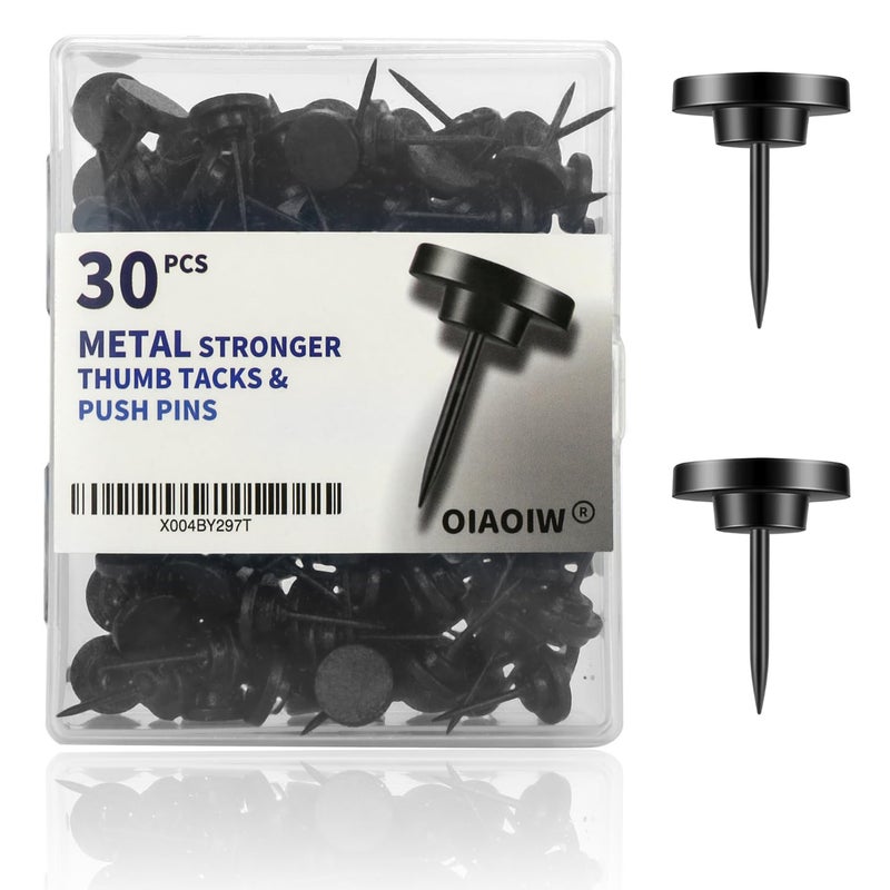 OIAOIW 30 PCS Metal Black Push Pins for Wall Clear Thumb Tacks for Walls Flat thumbtacks push pin for Bulletin Board Shadow Box Display Thumbtack for Cork Board - Image 1