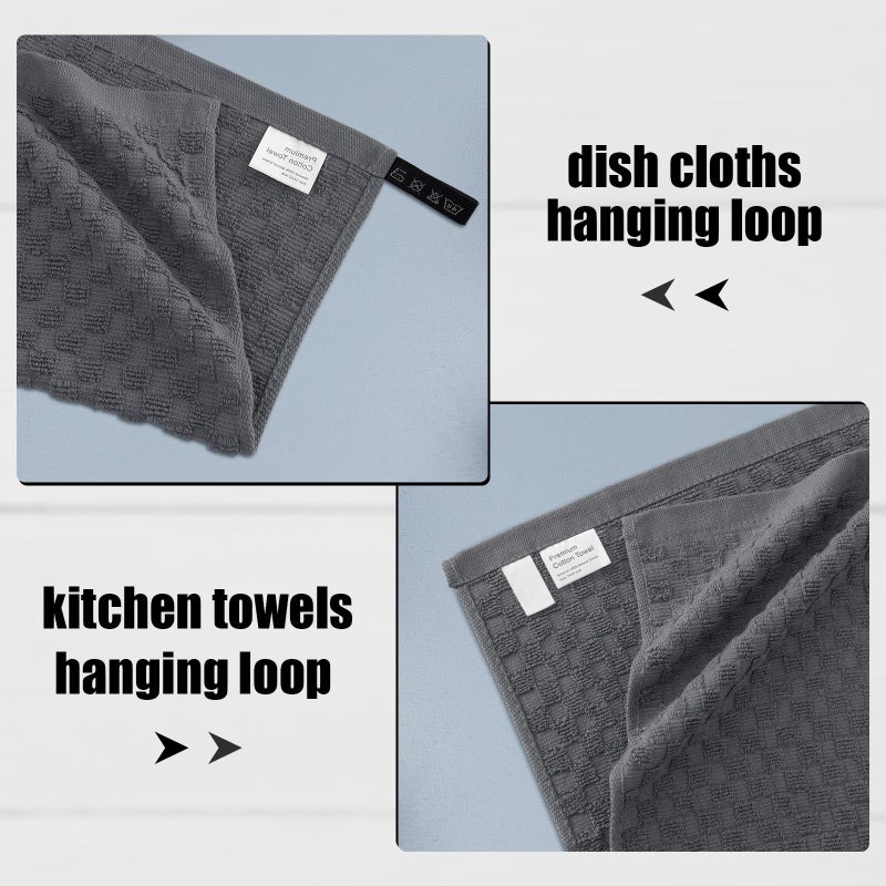 Fintale Fintale 100% Cotton Kitchen Towels and Dishcloths Set  12 x 12 & 15 x 25 Inches  Set of 12 Bulk Super Soft and Absorbent Terry Cloth Dish Towels  Quick Drying Hand Towels with Hanging Loop  Dark Grey  - Image 3