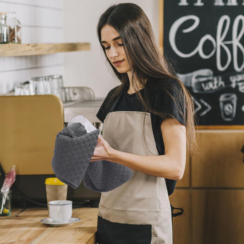 Fintale Fintale 100% Cotton Kitchen Towels and Dishcloths Set  12 x 12 & 15 x 25 Inches  Set of 12 Bulk Super Soft and Absorbent Terry Cloth Dish Towels  Quick Drying Hand Towels with Hanging Loop  Dark Grey  - Image 4