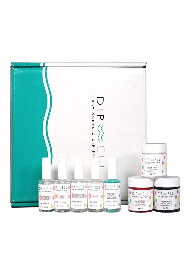 DipWell مجموعة طلاء الأظافر DipWell Dip Powder - مجموعة ألوان كلاسيكية للمبتدئين، نظام راتنج الأكريليك والجل (مادة لاصقة، قاعدة، منشط، مادة مانعة للتسرب، منعم للفرشاة + 3 عبوات بودرة) - Image 1