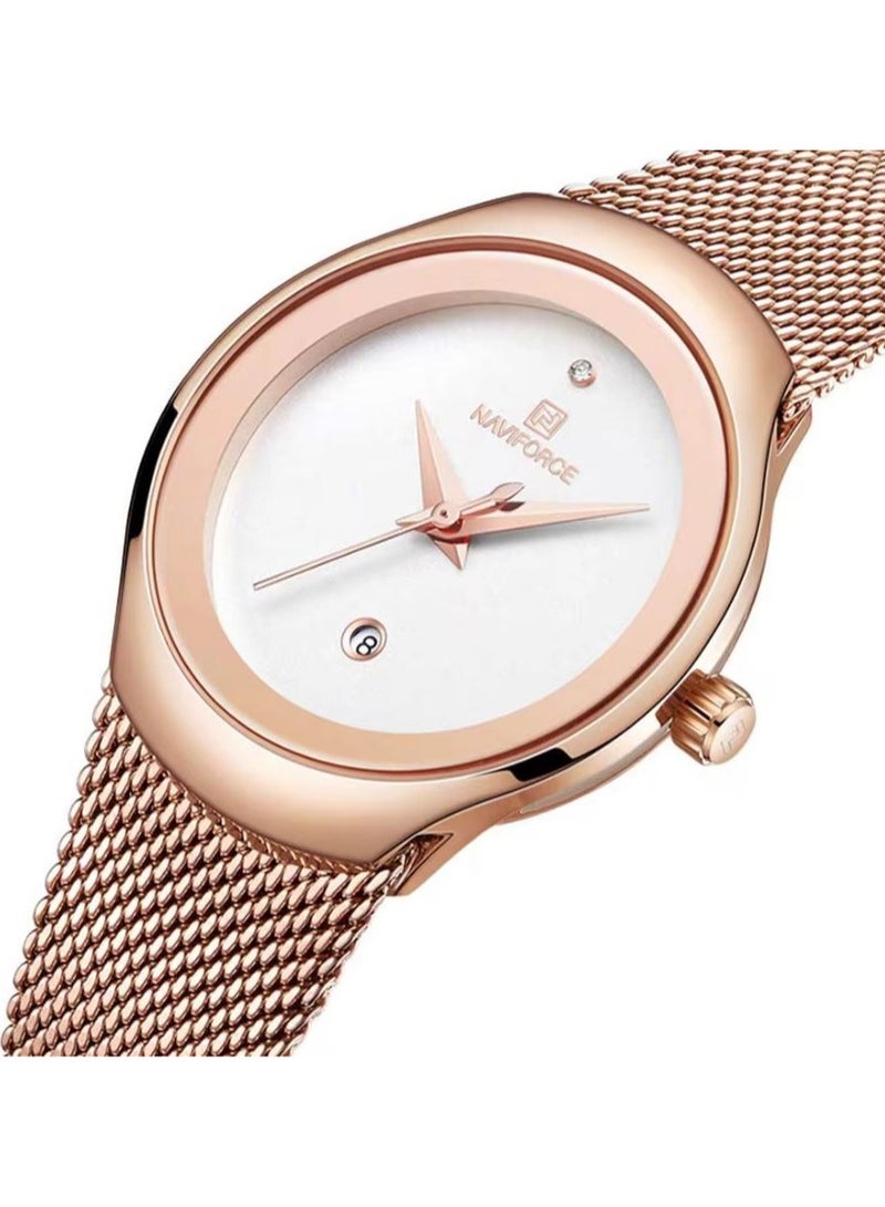 NAVIFORCE Stainless Steel Mesh Strap Elegant Design Quartz Wrist Watch with Date For Women NF5004 RG/W - Image 2