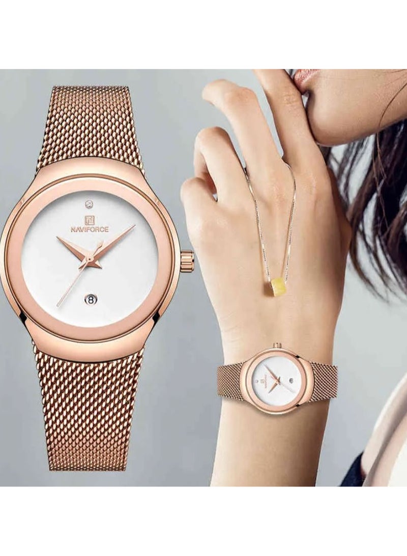 NAVIFORCE Stainless Steel Mesh Strap Elegant Design Quartz Wrist Watch with Date For Women NF5004 RG/W - Image 4
