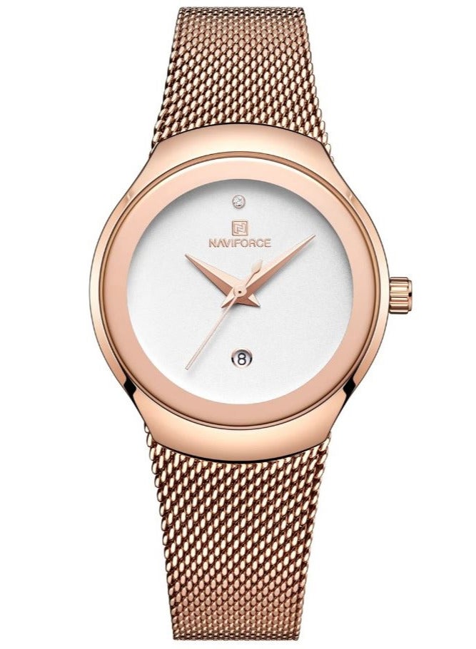 NAVIFORCE Stainless Steel Mesh Strap Elegant Design Quartz Wrist Watch with Date For Women NF5004 RG/W - Image 3