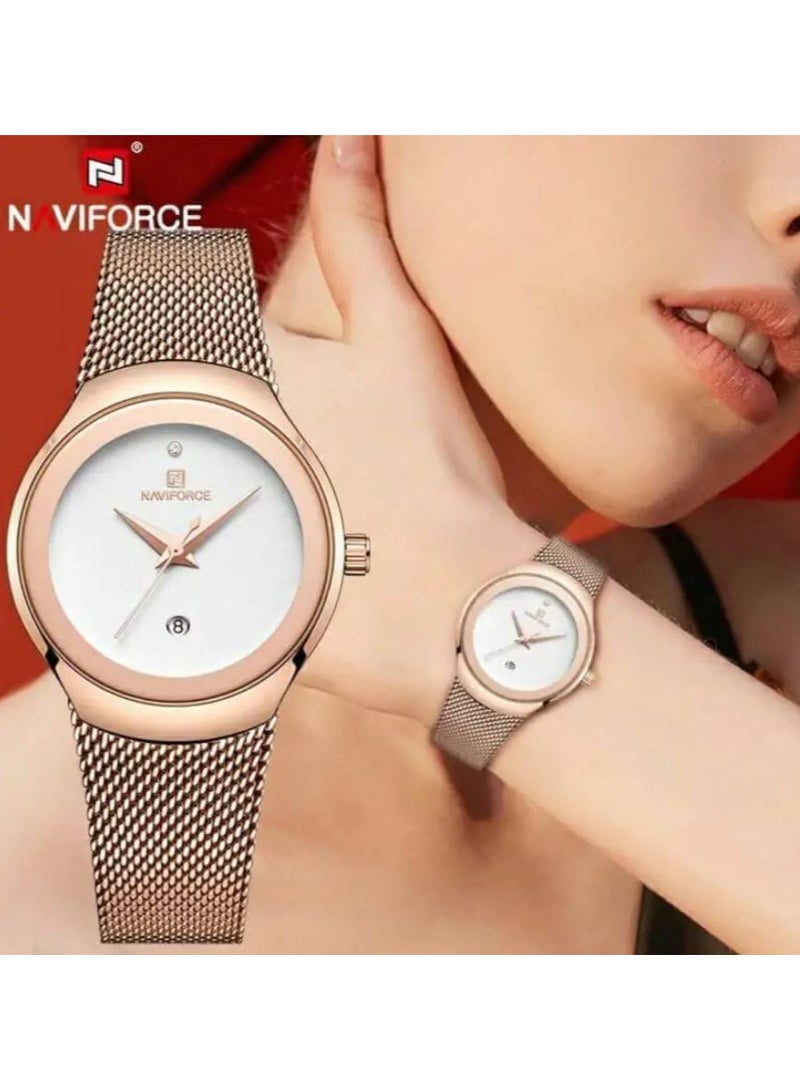 NAVIFORCE Stainless Steel Mesh Strap Elegant Design Quartz Wrist Watch with Date For Women NF5004 RG/W - Image 1