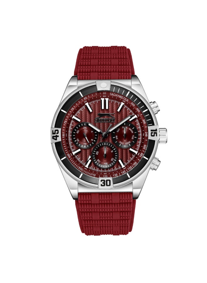 سلازنجر ساعة رجالية متعددة الوظائف بسوار سيليكون أحمر - Image 1