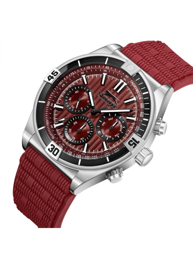سلازنجر ساعة رجالية متعددة الوظائف بسوار سيليكون أحمر - Image 2