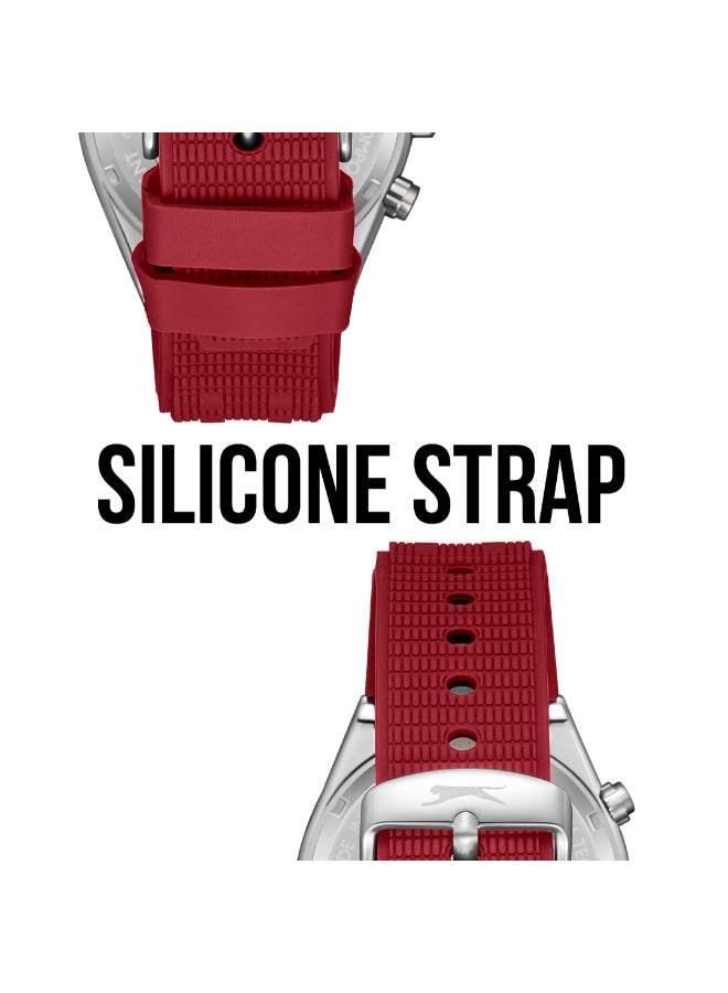سلازنجر ساعة رجالية متعددة الوظائف بسوار سيليكون أحمر - Image 5