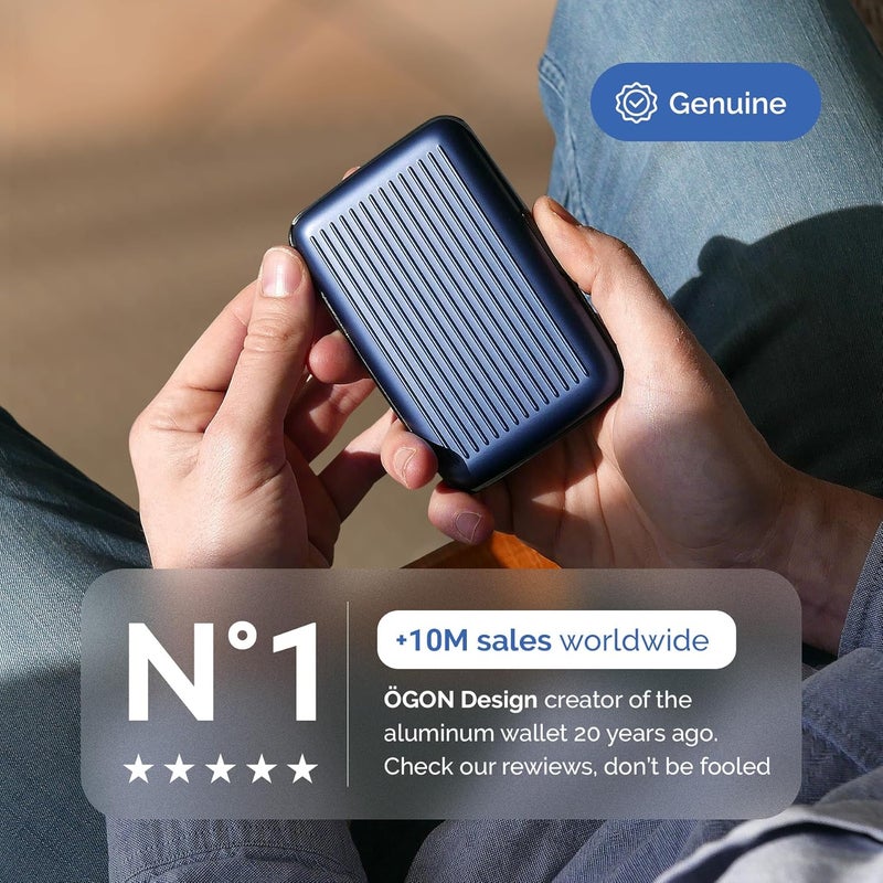 ÖGON -DESIGNS- Aluminum card holder, RFID Protection against fraud and demagnetization, Compact wallet, Smart Case STOCKHOLM V1 model (Aluminum Navy Blue) - Image 3