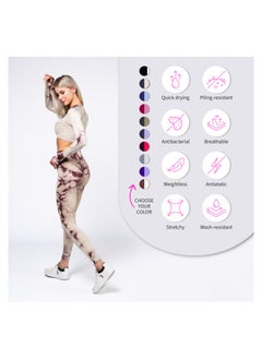 Bernessi Nylon Tie Dye Long Sleeve Crop Top with Round Neck Women's Cropped T Shirt for Workout Yoga Running Exercise Textured Purple Print  - Image 5