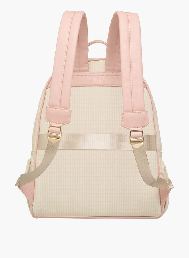 MISSY Women's Monogram Print Backpack with Adjustable Straps and Zip Closure - 32x16x41 cm