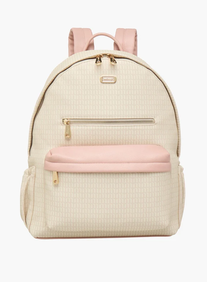 ميسي Women's Monogram Print Backpack with Adjustable Straps and Zip Closure - 32x16x41 cm