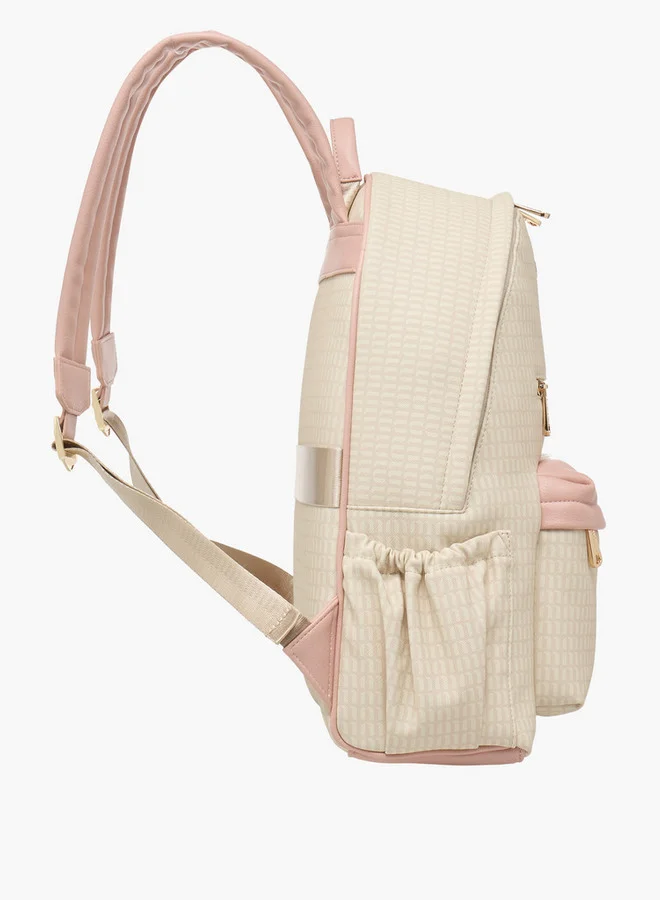MISSY Women's Monogram Print Backpack with Adjustable Straps and Zip Closure - 32x16x41 cm