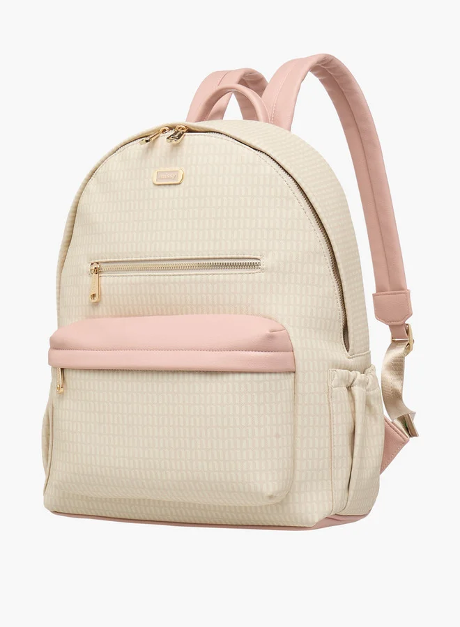 ميسي Women's Monogram Print Backpack with Adjustable Straps and Zip Closure - 32x16x41 cm