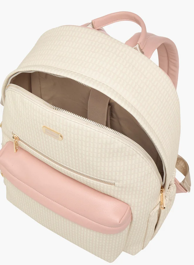 MISSY Women's Monogram Print Backpack with Adjustable Straps and Zip Closure - 32x16x41 cm