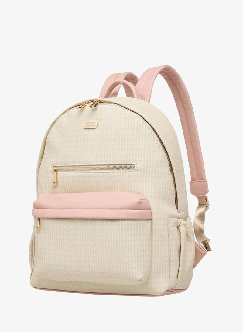 MISSY Women's Monogram Print Backpack with Adjustable Straps and Zip Closure - 32x16x41 cm