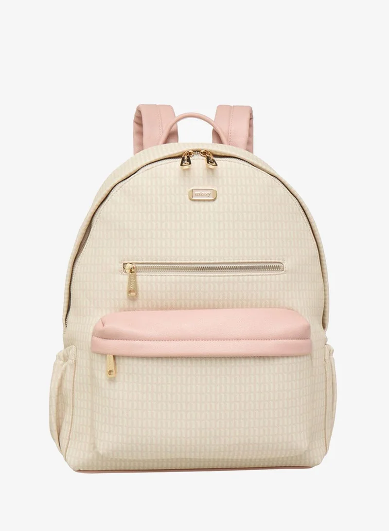 MISSY Women's Monogram Print Backpack with Adjustable Straps and Zip Closure - 32x16x41 cm