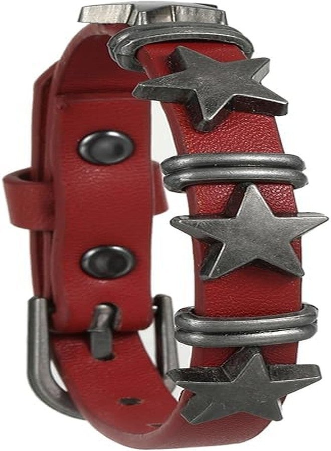 LiZEROGDAX 1pc Star red Bracelet, Adjustable Pu Leather Cuff Cool Punk Belt Buckle, Vintage Star Wristband Rocker Outfit Accessories - Image 1