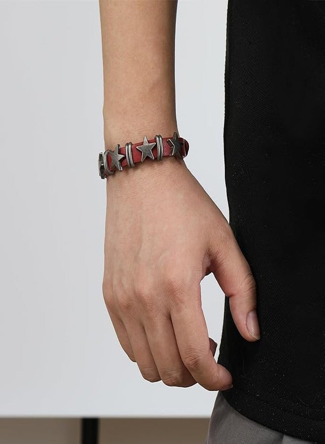 LiZEROGDAX 1pc Star red Bracelet, Adjustable Pu Leather Cuff Cool Punk Belt Buckle, Vintage Star Wristband Rocker Outfit Accessories - Image 5