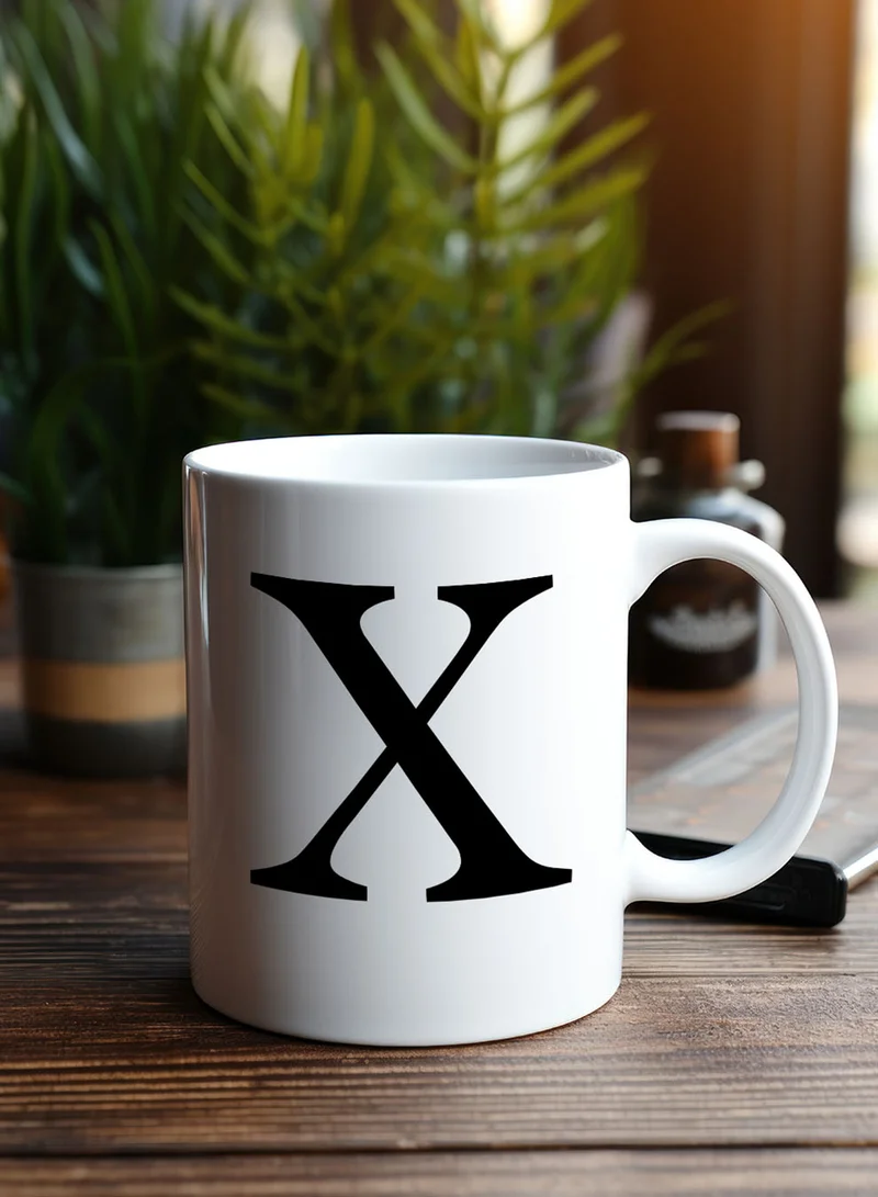 LOWHA 11 oz Ceramic Mug with Letter X Design on Both Sides