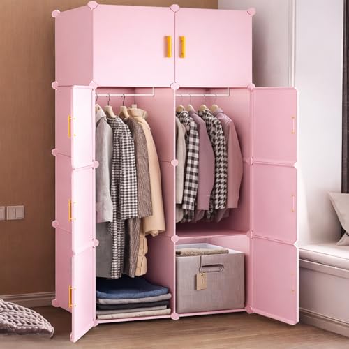 LUHI Plastic Wardrobe for Kids Clothes – Durable, Easy to Use Anti-Skid & Non-Slip Effective Professional Collapsible Wardrobe, Plastic Cupboard for Kids, Foldable Almirah (Pink-X3, 8-Door) - Image 1