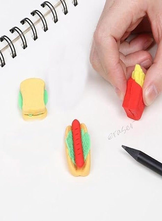 BriKSHi Cute Food Shape Pencil Erasers Set for Kids – Mini Puzzle Erasers (Chips, Bread, Makeup & More) – School Supplies Gift Pack (Fast Food Erase) - Image 3