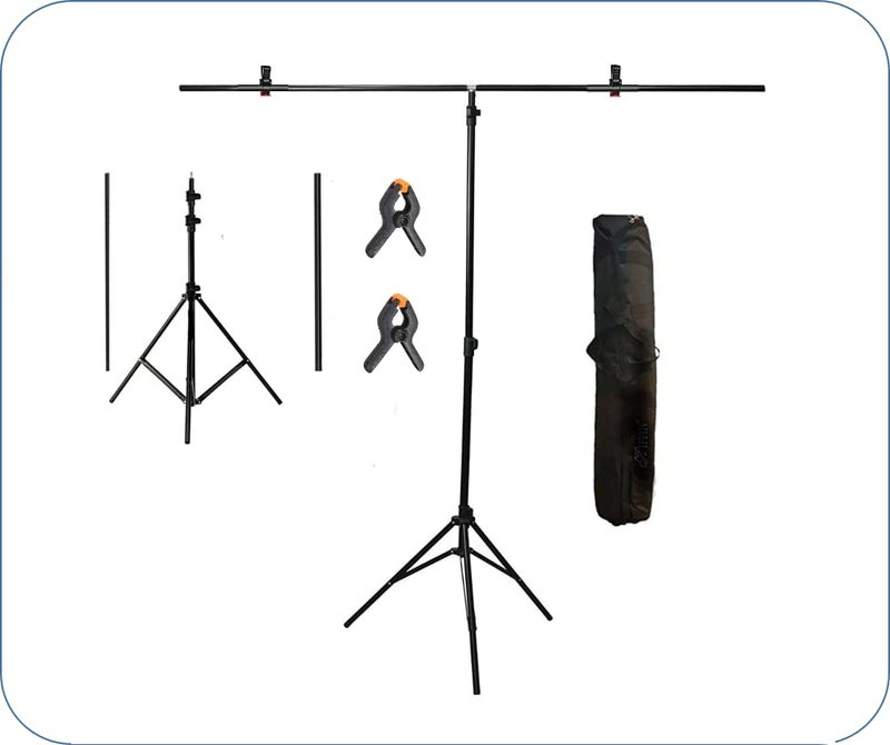 PICPRO 9ft x 6ft T-Shaped Tripod Background Photo & Videography Stand with 2N Holding Clips,6ft Wide 9ft Tall Adjustable Photo Studio Background Support (T Stand and Clips with Bag) - Image 1
