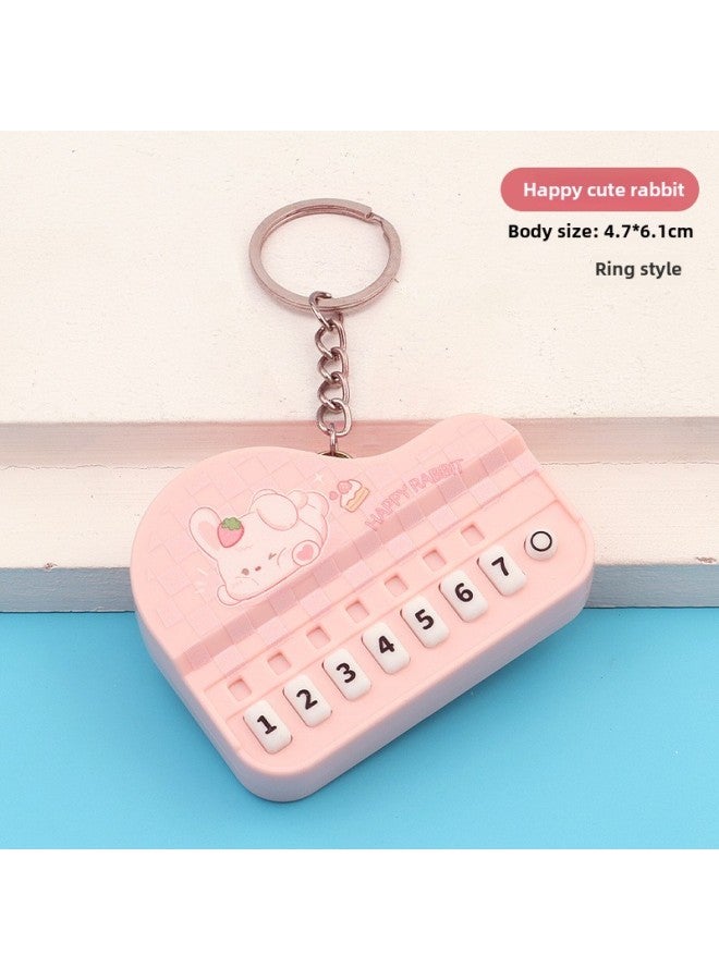 Creative Mini Piano Keychain Light-emitting Handheld Music Electronic Organ Toy Bag Pendant Ornaments Grab Machine Gift-Color:Cute Pink Rabbit Piano-round Ring - Image 1