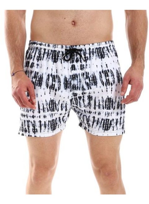 Tie Dye Self Patterned  Elastic Waist Swim Short-Multicolor