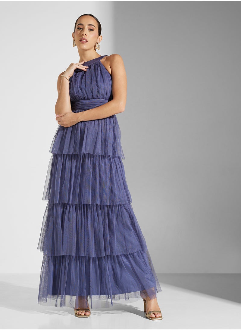 Anaya With Love Tiered Tulle Halter Neck Maxi With Gathered Waist  - Image 4