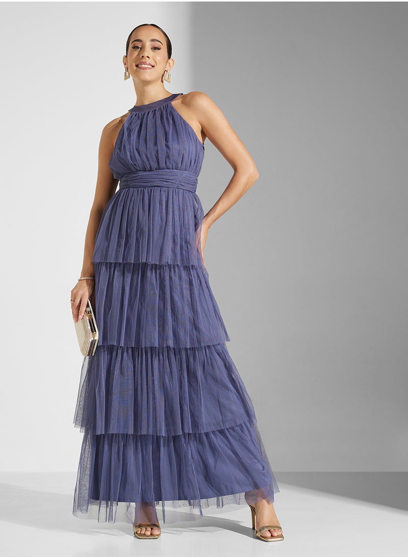 Anaya With Love Tiered Tulle Halter Neck Maxi With Gathered Waist  - Image 1
