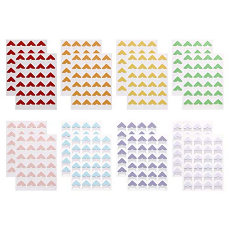 16 Sheets 8 Colors Photo Corner Stickers Holder Protectors Self Adhesive Photo Mounting Corner Stickers Picture Corners for DIY Scrapbooking Photo Album Personal Journal Diary, 384 Count - Image 1