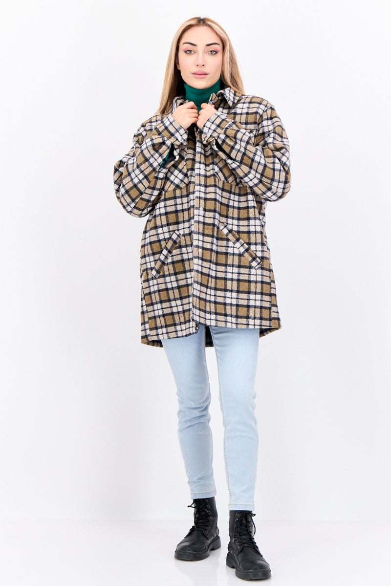 Envii Women Plaid Long Sleeve Jacket Shirt, Brown  - Image 2