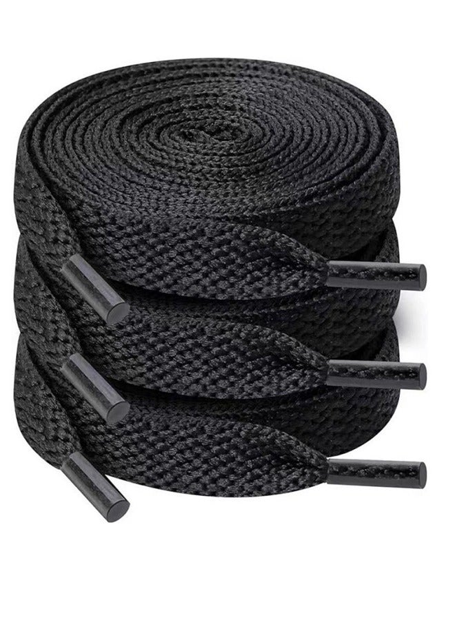 3 Flat Shoelaces 8mm Single-Layer Flat Shoelaces Suitable For White Boys And Girls Shoes Suitable For Sports Leisure Mountaineering Basketball Shoelaces (Black)  - Image 1