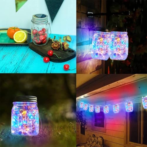 Epyz Solar Light Outdoor Waterproof Mason Hanging Jar Fairy String Lights for Patio, Garden, Yard and Lawn [ Glass, Pack of 2, Multicolour, 20LED ] - Image 4