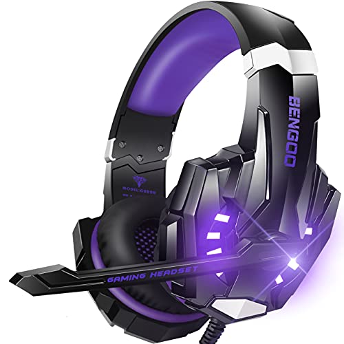 BENGOO G9000 Stereo Gaming Headset for PS5 PS4 PC Xbox One Controller Noise Cancelling Over Ear Headphones with Mic LED Light Bass Surround Soft Memory Earmuffs Purple - Image 1
