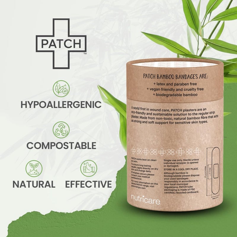 PATCH 100 Count Value Pack, Organic Natural Bamboo Eco-Friendly Adhesive Bandages for Abrasions & Grazes, Hypoallergenic Wound Care for Sensitive Skin, Compostable, Biodegradable, Latex & Plastic Free - Image 2